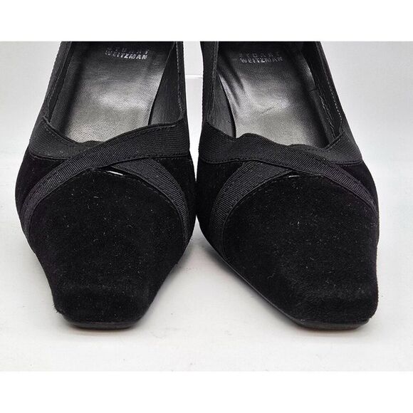 Stuart Weitzman Black Suede & Fabric Heels With Square Toe & 3-Inch Heel - Picture 3 of 13